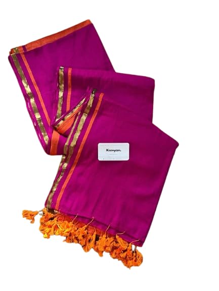 Pure Mul Cotton Teal Green Handloom Saree with Golden Border & Tassels – Lightweight Soft Cotton Traditional Saree with Blouse Piece for Women-image-4