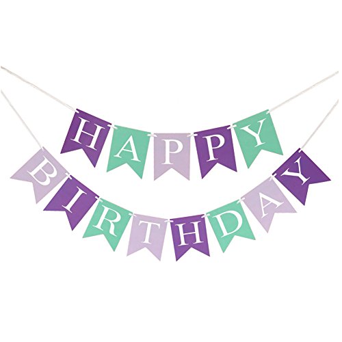 Happy Birthday Banner Paper Triangle Flag Bunting Circle Confetti Dots Hanging Garland And Honeycomb Ball Swirl Streamers for Birthday Baby Shower Party Decoration (Blue Purple)