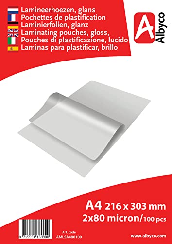 Albyco Laminierfolien A4, Laminiertaschen 216×303 mm, 100 Stück