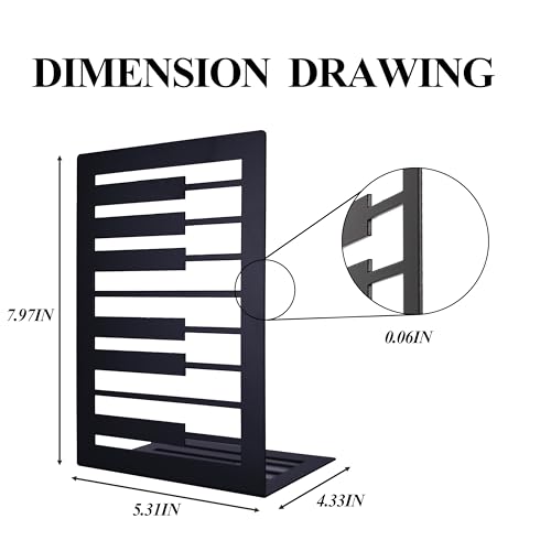 Bcpont Music Book Ends,Bookends For Selves,Metal Bookends For Heavy Books,Bookends Decorative Unique,Non-Skid Musical Piano Bookshelf Holder,Black thumb #2