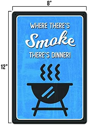 Miniatura 3 de JP's Parcels Letreros de hojalata para decoración de patio trasero, letrero de metal de 12 x 8 pulgadas. Donde hay humo hay cena