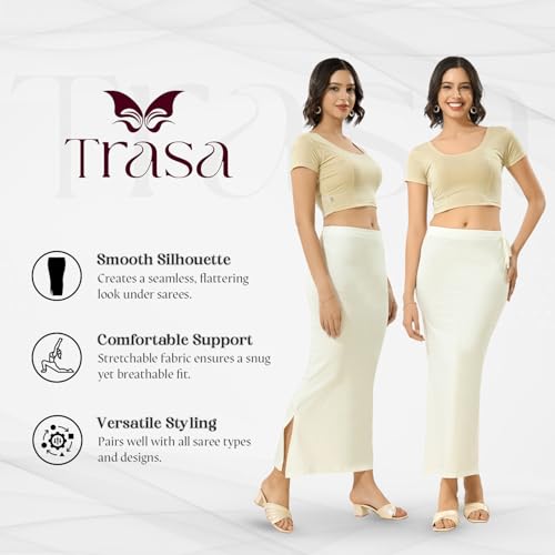 Image of TRASA Womens Saree Shapewear Petticoat, Cotton Lycra Petticoat, Skirts for Women, Shape Wear Dress for Saree