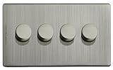 LED Dimmer Switch 4 Gang Brushed Chrome 500w x 4 Screwless Plate Gloss Finish N358-DME