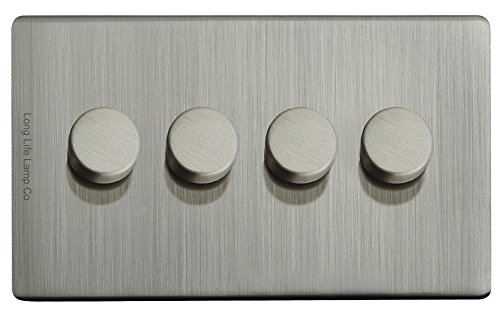 LED Dimmer Switch 4 Gang Brushed Chrome 500w x 4 Screwless Plate Gloss Finish N358-DME