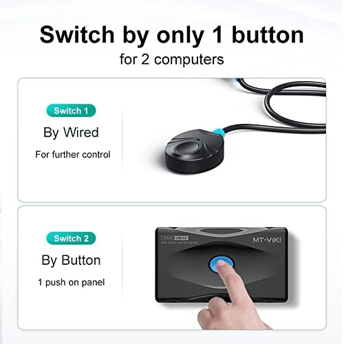 Image of MT-VIKI USB 3.0 Switch 4 Port USB Switch Selector 5Gbps High-Speed Peripheral Sharing Switcher for 2 Computer Share Mouse Keyboard Compatible with Laptop Scanner Printer 2 Pack Cable