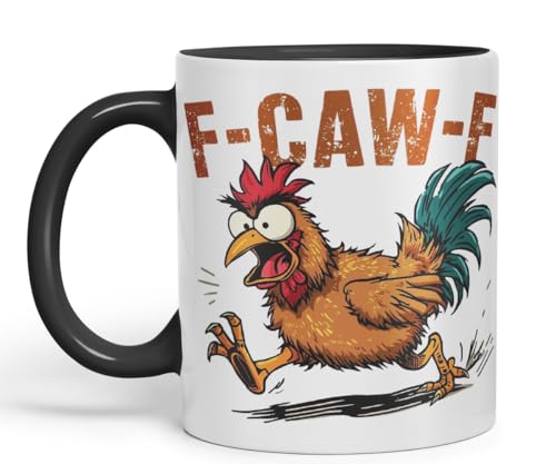 Vixar F-Caw-F Sarcastic Chicken Coloured Ceramic Mug Cup Gift Funny Sarcastic 330ml (Black)