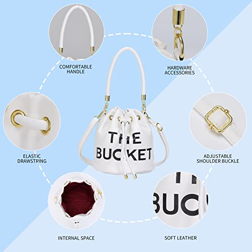 Image of JQAliMOVV Mini Leather Bucket Bags for Women Drawstring Bucket Purse Crossbody Handbags Hobo Bag