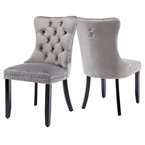 Fangflower Velvet Upholstered Kitchen & Dining Room Dining Chairs Set Of 2, Gray #TOP3