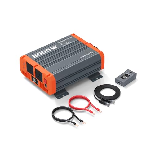 Avtrans Inversor de onda sinusoidal pura de 2000 W de 12 V a 110 V/120 V CA Inversor de corriente de coche para...