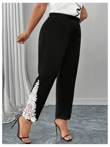 Verdusa Women's Plus Size Floral Lace Long Pants Old Money Business Casual Elegant Trousers4