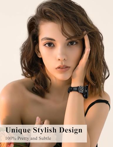 Image of TOYOUTHS Slim Leather Band Compatible with Google Pixel Watch 4 3 41mm /Pixel Watch 2 1 Band Women, Celtic Metal Dressy Thin Fashion Designer Premium Leather Strap for Google 4 3 2 1 Smartwatch
