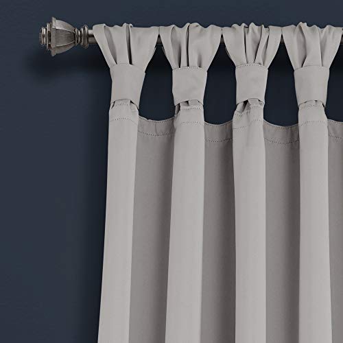 Lush Decor, Light Gray Insulated Knotted Tab Top Blackout Window Curtain Panel Pair, 95" x 52", 95 in x 52 - Image 2