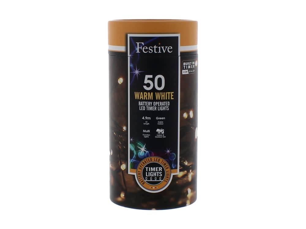 Festive Green Productions 50 Led Battery String Lights : Timer : Warm White …