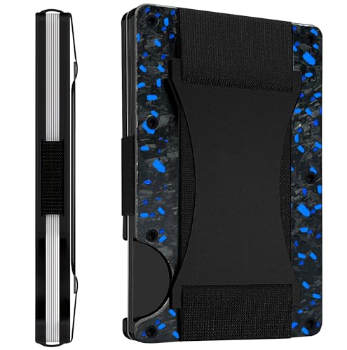 Forged Carbon Fiber Wallet for Men & Women - Slim, Minimalistic & Seamless Blocks RFID Scanners with a Money Strap Card Holder Wallet Blue