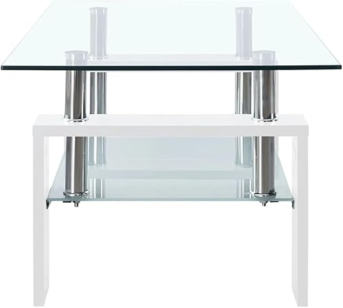 Miniatura 7 de Axonl - Mesa auxiliar rectangular moderna para sala de estar, mesa central de cristal para sala de estar, mesa de centro de 2 niveles con