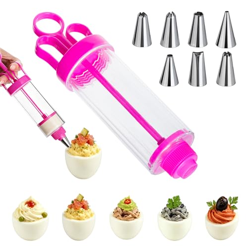 Deviled Egg Piping Tool Devil Eggs Injector Pastry Filling Injector with 7 Stainless Steel Piping Tips Deviled Egg Filler Tool for Egg Decorator Baking Tools for Decorating Icing Cupcake for Parties