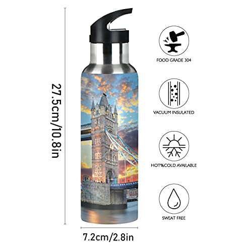 Attx Tower Bridge In London Water Bottle With Straw, 22Oz Sports Water Bottle Bpa Free Stainless Steel Water Jugs For Gym,Working, Outdoor #TOP1