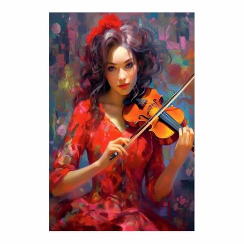 Violoniste robe rouge fleurie poster pour créer un salon bohème chic