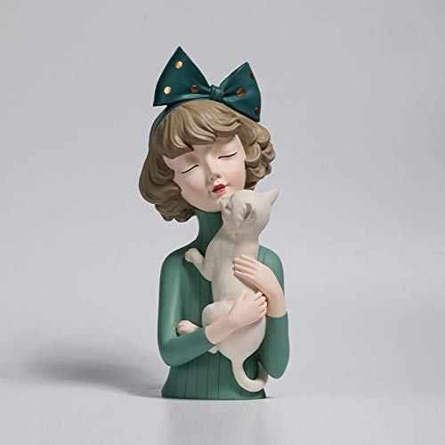 Statue de fille au chat en résine pour salon | Déco chic 33 cm