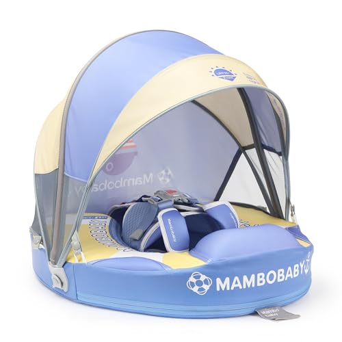 Image of Mambobaby Baby Pool Float with Canopy & Tile, Kalolary Non-Inflatable Baby Swim Float Infant Swim Trainer Ring Toddler Pool Float with Adjustable Strap for 3-24 Months Age Boys Girls