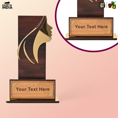 Image of GKD Personalized Wooden Women's Trophy - Printed Custom Name & Message | Female Achievement Award, Corporate Recognition, Leadership Memento (Wood)