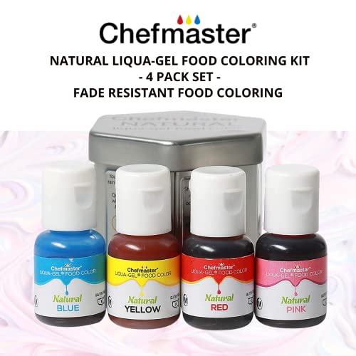 Chefmaster - Natural Liqua-Gel Food Coloring Kit - Natural Gel Food Coloring - 4 Count Pack - Plant-Based Ingredients, Naturally Vibrant Colors, Blends Easily - Made in the USA