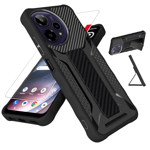 bojioderf for ATT AT&T Verge 2 Case Compatible for Cricket Icon Plus 2026 Phone Case Cover [with Tempered Glass Screen Protector][ 2MM Silicone + PC Hard Back Panel][Hand Bracket] Black