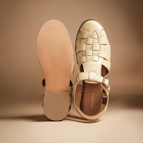 Image of Theater Tourist Woven Sandals for Women | Closed-Toe Fisherman Style | Adjustable Buckle Strap | Casual Everyday Flats