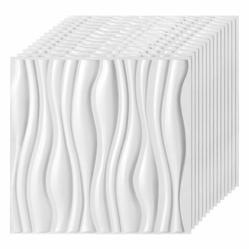 Vkechh 24 paneles 3D de pared de PVC de 50 x 50 cm, paneles de pared 3D de aprox. 6 m², aspecto ondulado en blanco mate, revestimiento de pared estable para salón, dormitorio, TV, resistente al agua