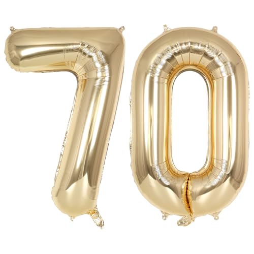Image of Champagne Gold Large Number 70 Balloon, 40 Inch Light Gold Foil Helium Number Balloons, Giant Mylar Number 70 Balloons for 70 Years Old Birthday Party Anniversary Decorations (Champagne Gold 70)