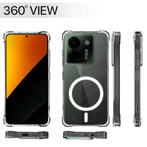Image of Outlouders Back Cover for Poco M7 Pro 5G Mag-Safe Transparent PC + TPU Bumper Case with Magnetic Support Shockproof Protection (Transparent Mag-Safe)