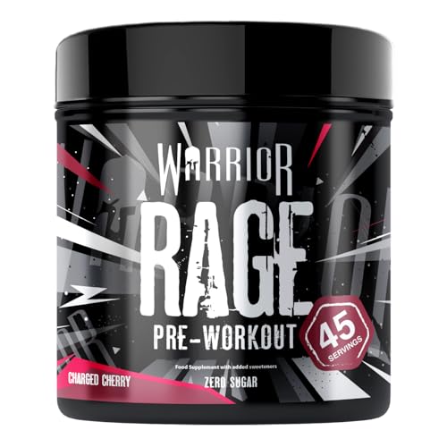 Warrior Rage Pre Workout Pulver 392 g – Energy-Drink-Ergänzung mit Kreatin, Beta-Alanin, Koffein, Vitamin C für optimale Leistung – auch als Shot erhältlich – 45 Portionen (Charged Cherry)