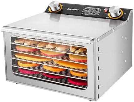 6-Layer Commercial Freeze Dryer Machine - Stainless Steel Electric Dehydrator with 360° Air Circulation, Adjustable Temperature 30-90℃ for Home & Professional Food Preservation