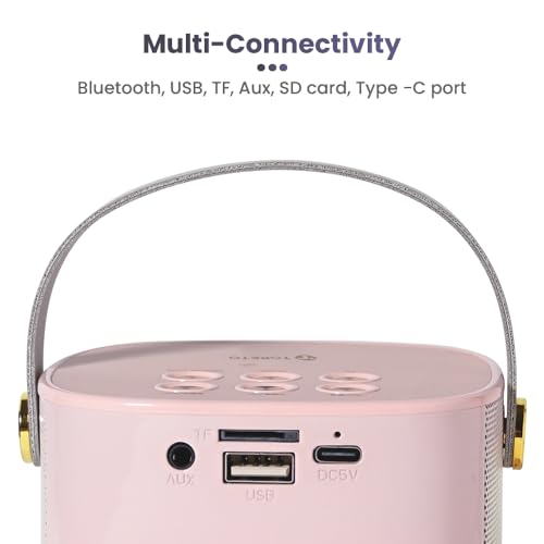 Image of Toreto Wireless Bluetooth Speaker 10W with Wireless Karaoke Mic, 6H Playtime, Voice Changing Feature, Deep Bass, USB, AUX, BT5.3 /TF Card, Outdoor Speaker with Carrying Strap (Jukebox, Pink)