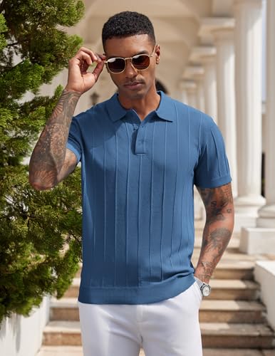 Image of COOFANDY Mens Knit Polo Shirts Short Sleeve Ribbed Textured Polo Shirt Lightweight Casual Golf Shirts Collared T Shirt