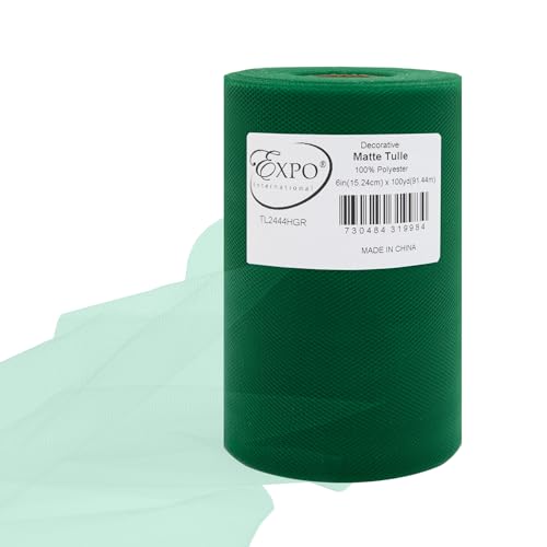 Image of Expo International Decorative Matte Tulle, Roll /Spool of 6 inch X 100 Yards, Lightweight Polyester Tulle Fabric for Tutus, Costumes, and Party Decorations, Washable, Easy-to-Use, Hunter Green