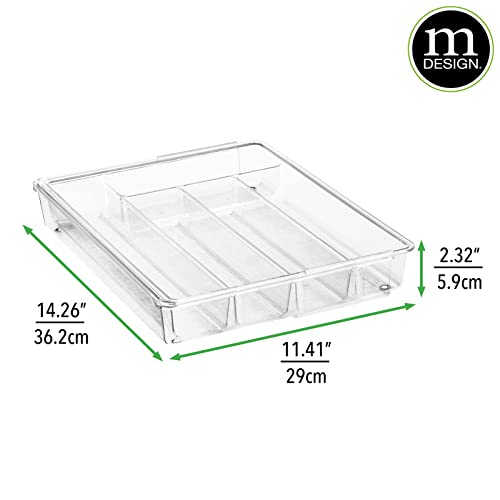 Mdesign Adjustable, Expandable Plastic Kitchen Cabinet Drawer Storage Organizer Tray - For Storing Organizing Cutlery, Spoons, Cooking Utensils, Gadgets - 2" High - Clear #TOP3