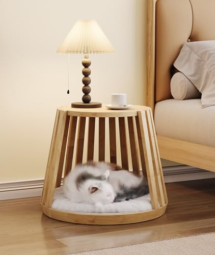 Cat Beds for Indoor Cats, Kitten Bedside Bed, Multifunctional Cat House, Can be Used as a Bedside Table, End Table or Side Table, Modern Wooden Cats Cave Bed for Medium to Large Pets