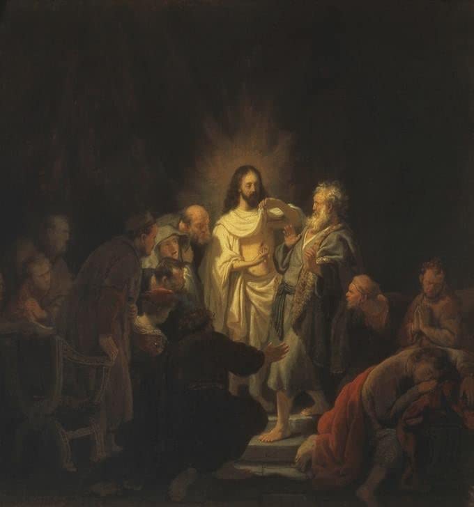 Tableau Thomas l'Incrédule de Rembrandt Van Rijn impression d'art vintage pour mur 60x90cm