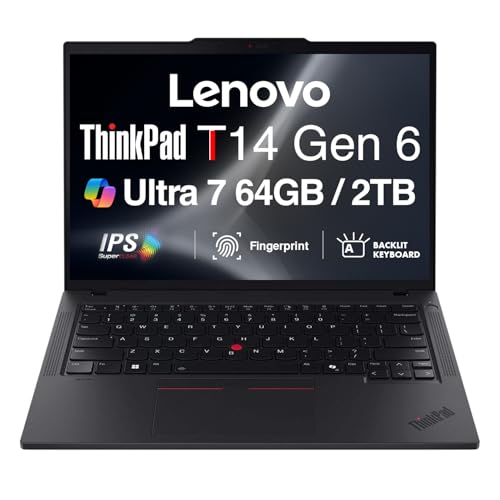 Image of Lenovo ThinkPad T14 Gen 6 Copilot+ Business Laptop 14.0 inch IPS FHD+ Display | Intel Ultra 7-255U, 64GB DDR5, 2TB PCIe SSD, Backlit KB, Fingerprint, 5MP Webcam, 2 Thunderbolt 4, Win 11 Pro