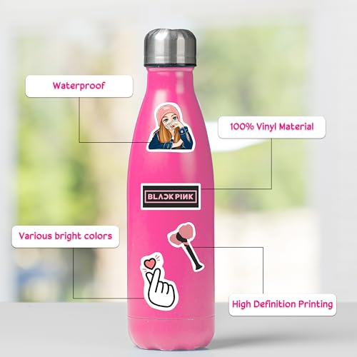 Image of FlyBuyHub Black Pink Aesthetic Vinyl Journal Stickers for Phone Case, Laptop, Notebook, Dairy, Water Bottle, Etc Self-Adhesive Stickers Set of 50 Glossy and Waterproof Stickers (Blackpink)