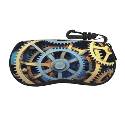 XDCYWBZDBC Clock Gears Brillenetui, Sonnenbrille, weiche Box, Clip, ultraleicht, Neopren, Reißverschluss, bedrucktes Brillenetui, modisch, tragbar, Reise-Brillenetui für Damen und Herren, Schwarz