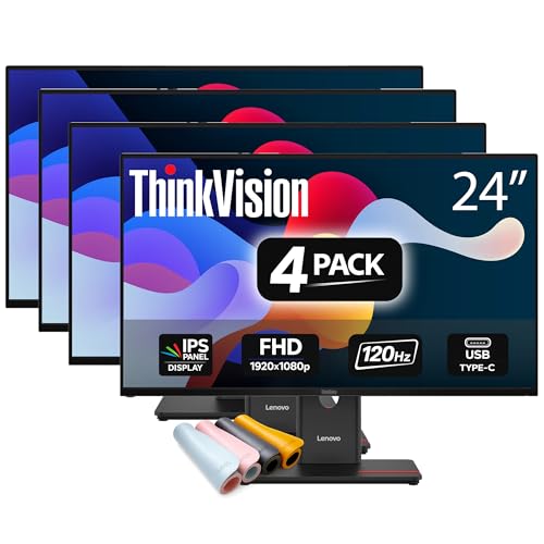 Image of Lenovo ThinkVision T24-40 24in FHD IPS Monitor, 120Hz 1080p, 99% sRGB, Low Blue Light, Ergonomic Height-Adjust Stand, USB Hub, HDMI /DP, VESA Mount Dual-Pack Bundle Included Plus MAJ Deskpad & 4 Pack