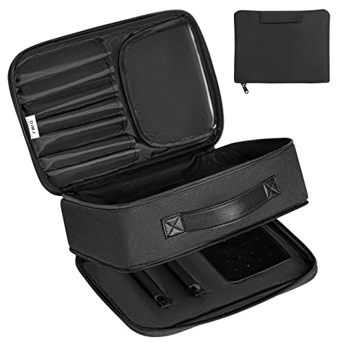 DIMJ Porta Trucchi da Viaggio,Beauty Case Trucchi Impermeabile per Donne,Borsa Cosmetica Professionale, Trousse da viaggio Con contenitore per gioielli e vano spazzole Utilizzato (Nero Chiaro)