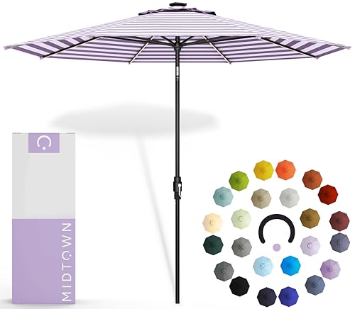 Image of Midtown Umbrellas LED Swilt - 9 Ft Solar LED Patio Umbrella Midtown Stripes
