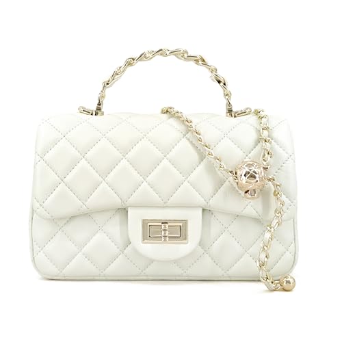 Image of M-ioi-M Small Quilted Crossbody Bags for Women,Leather Shoulder Bag with Gold Chain Strap,Metal Top Handle Flap Evening Purse