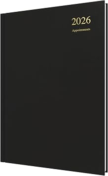 Collins - Essential - 2026 12 Month Calendar Year Planner, Day-To-Page with 1/2 Hourly Appointments Diary, A4 Hard Cover - Black ESSA41A.99-26
