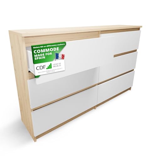 CDF Commode 6 Tiroirs Commode Chambre Blanc Chêne Artisan Meuble Armoire de Rangement Spacieux pour Salon Bureau Spacieuse et Design Moderne Facile à...
