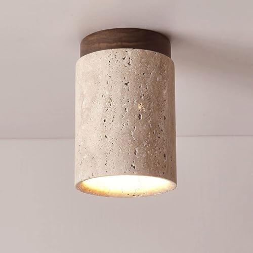 Plafonnier downlight semi-fmount en marbre rustique et bois de noyer noir pour ferme