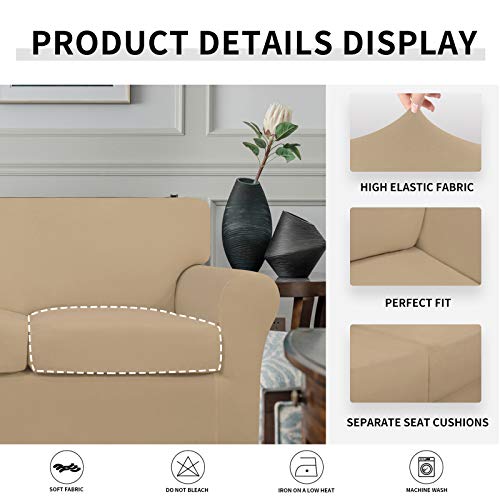 Image of Easy-Going 4 Pieces Oversized Stretch Couch Cover for Dogs Washable | Sectional Sofa Slipcover for 3 Separate Cushion Couch - Elastic Furniture Protector for Pets, Kids Pale Yellow